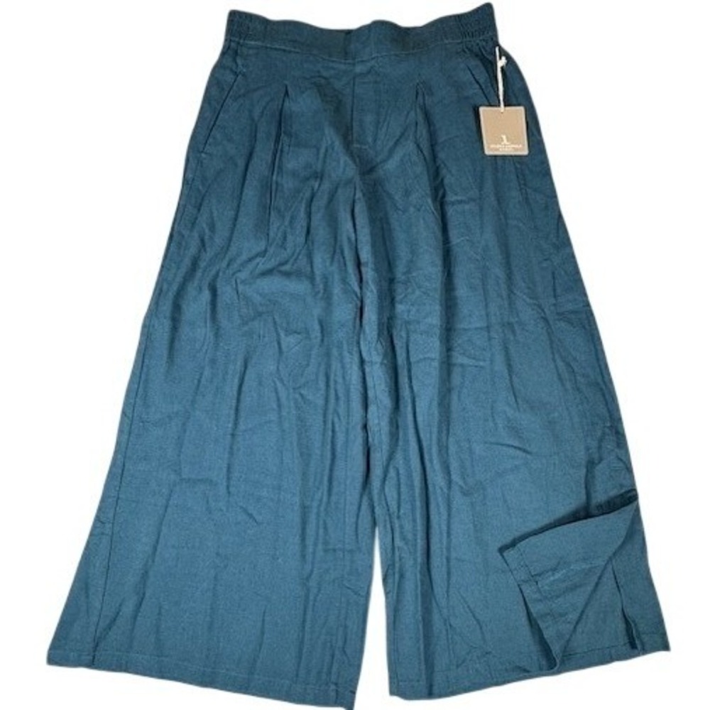 NWT Jules & Leopold Women's M Teal Green Pleated Wide Leg Crop Pants